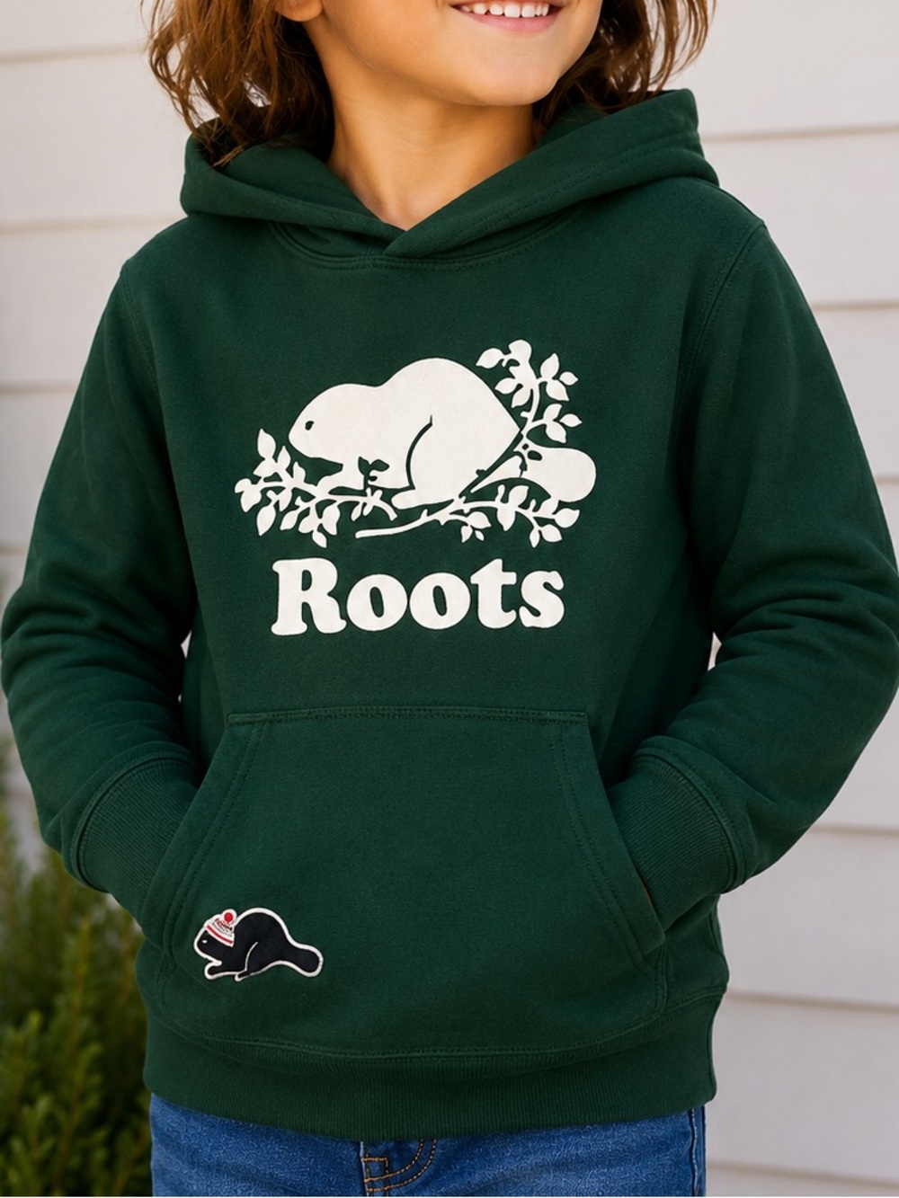 Roots Kids Forest Green Beaver Logo Hoodie | Size 5–6 Years